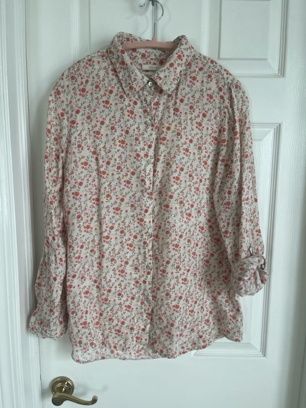Cynthia Rowley Pink and Green Floral Linen Shirt